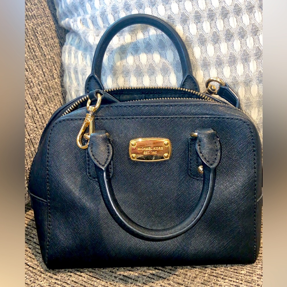 Michael Kors Navy Satchel with Gold Accents